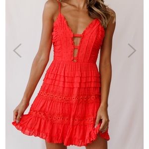 Selfie Leslie Deep V Ruffle Detail Mini Dress